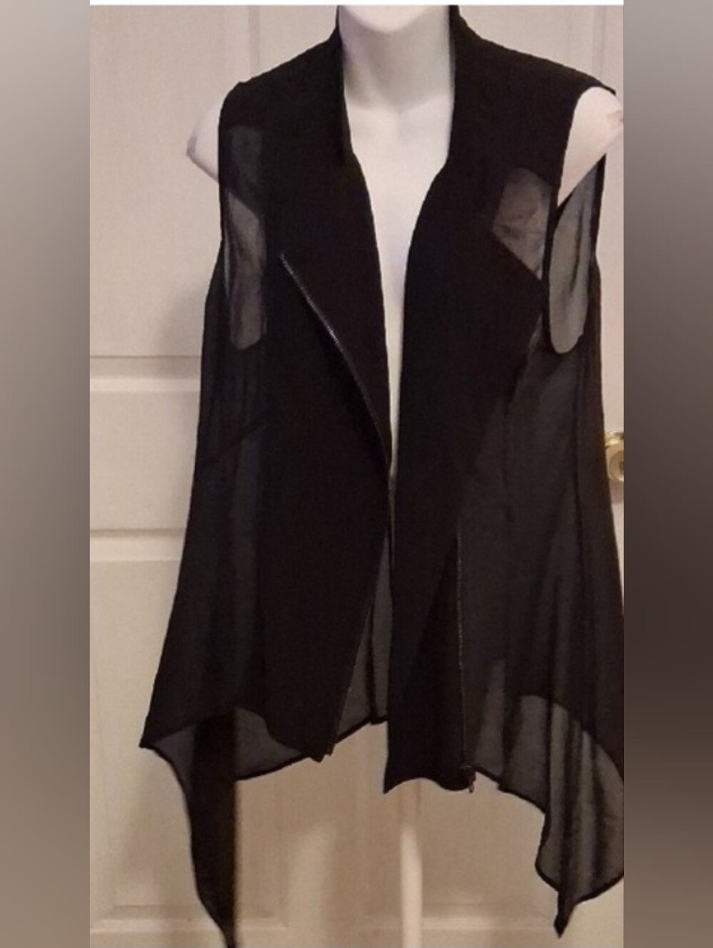 Eileen Fisher Black Asymmetric Zip-Front Sleeveless Vest